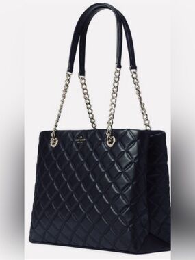 NWT kate spade Natalia Black Quilted Leather  Handbag with Chain-Accent Straps